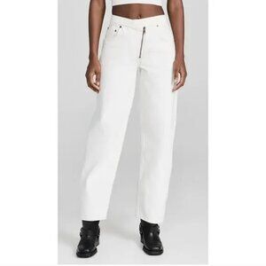 FRAME Angled Zipper Long Barrel Jeans in White Size 30